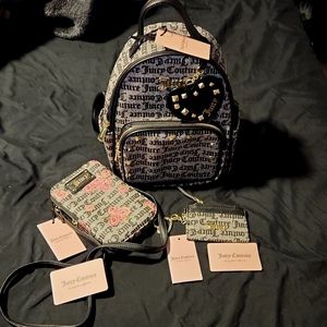 Juicy Couture Gothic printed 3 piece Mini Backpack, Cellphone Crossbody Bag Coin
